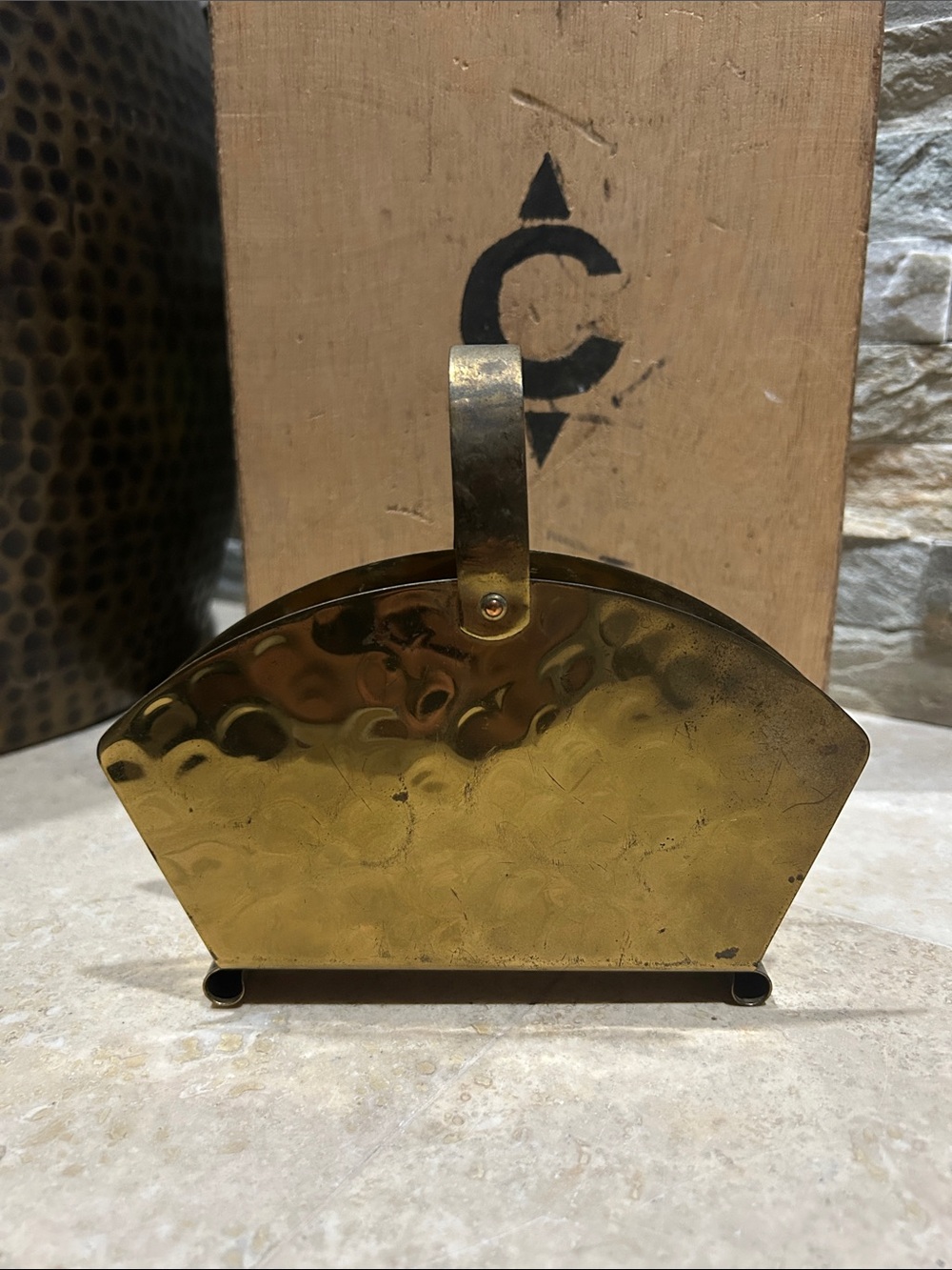 Vintage Hammered Brass Napkin/Mail Holder